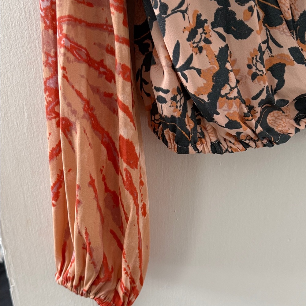 Free People Floral Wrap Blouse - Orange and Black - Picture 5 of 7